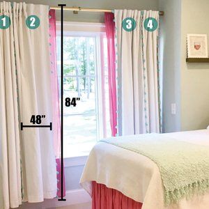 Pottery Barn White & Teal Blackout Tassel Drapery Panels